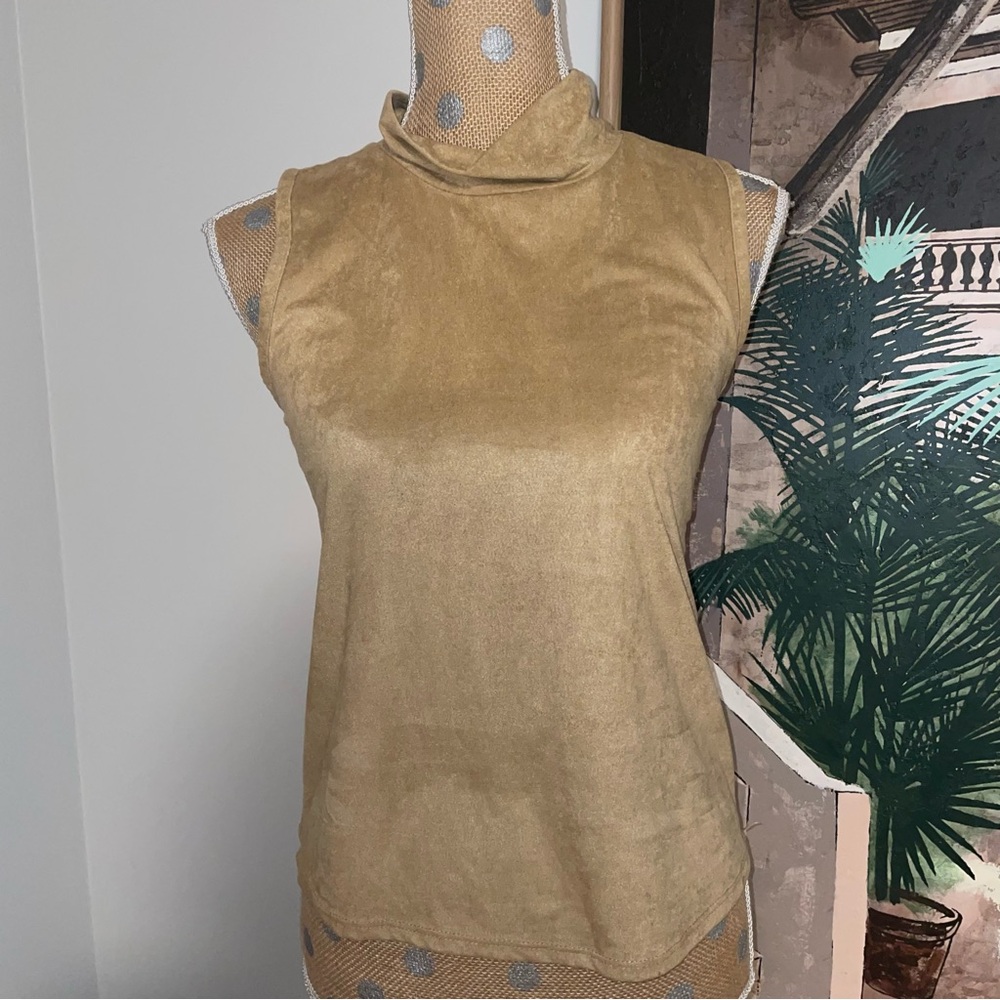 Faux-Suede Mock Neck Top